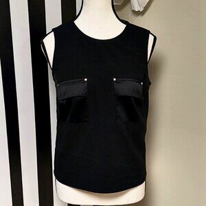 White House Black Market: Black Sleeveless Top 2 Front Pockets Size XS